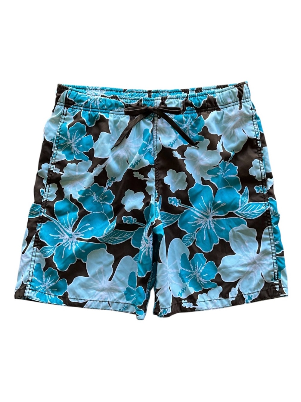 Merona Teal and Brown Floral Swim Trunks with Mesh Liner